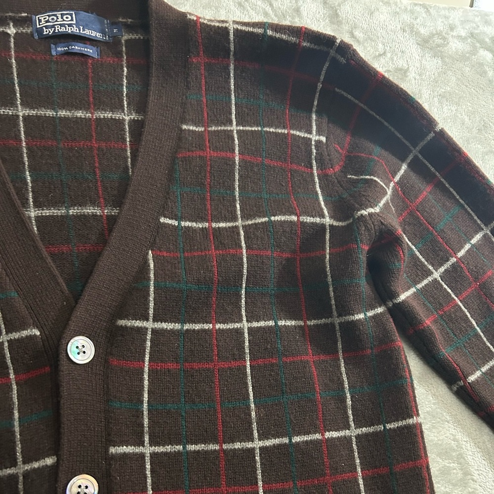 Vintage Polo Ralph Lauren 100% cashmere plaid v-neck cardigan - Picture 6 of 10